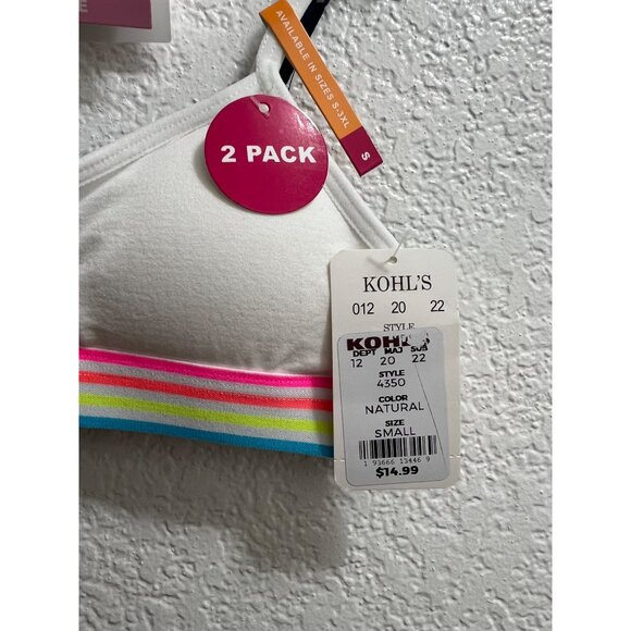 Girls Maidenform 2-pk White Rainbow Navy Seamless Ruched Cropped Bras Size Small - Picture 3 of 4